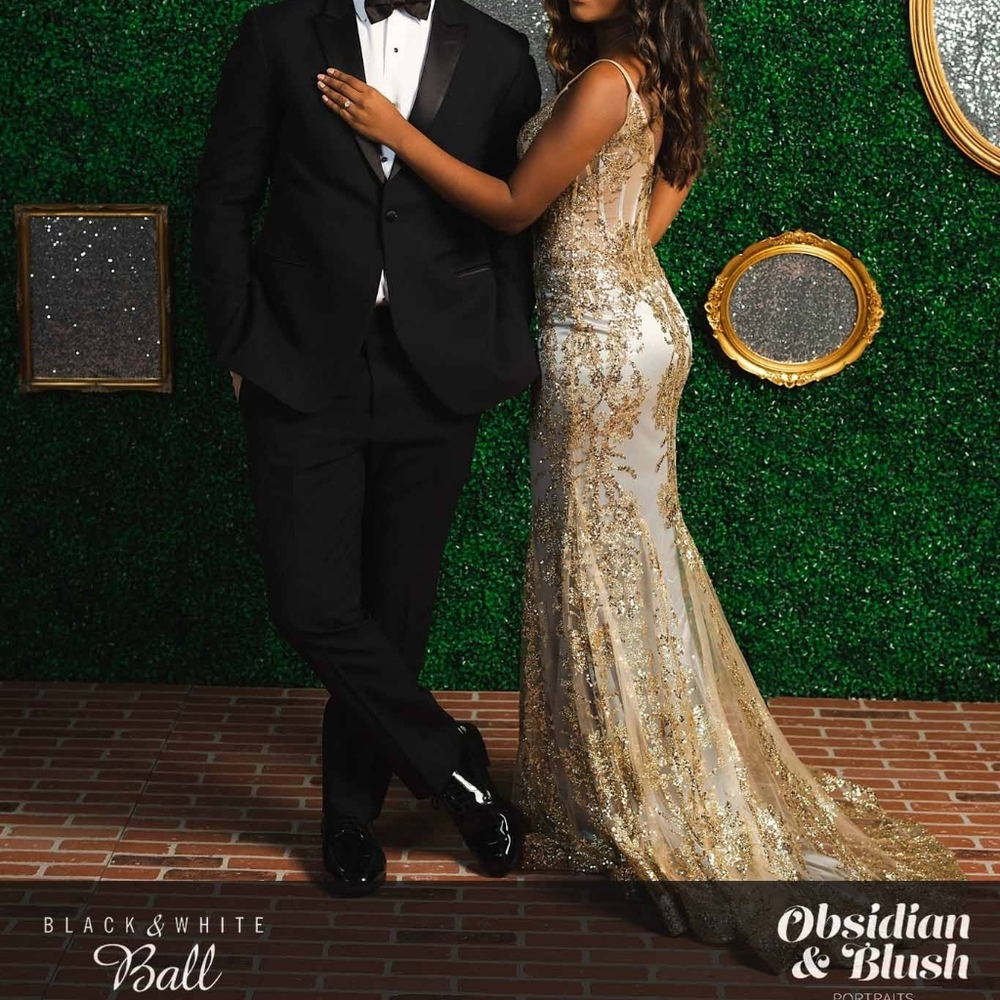 Gold and grey/white pageant gown